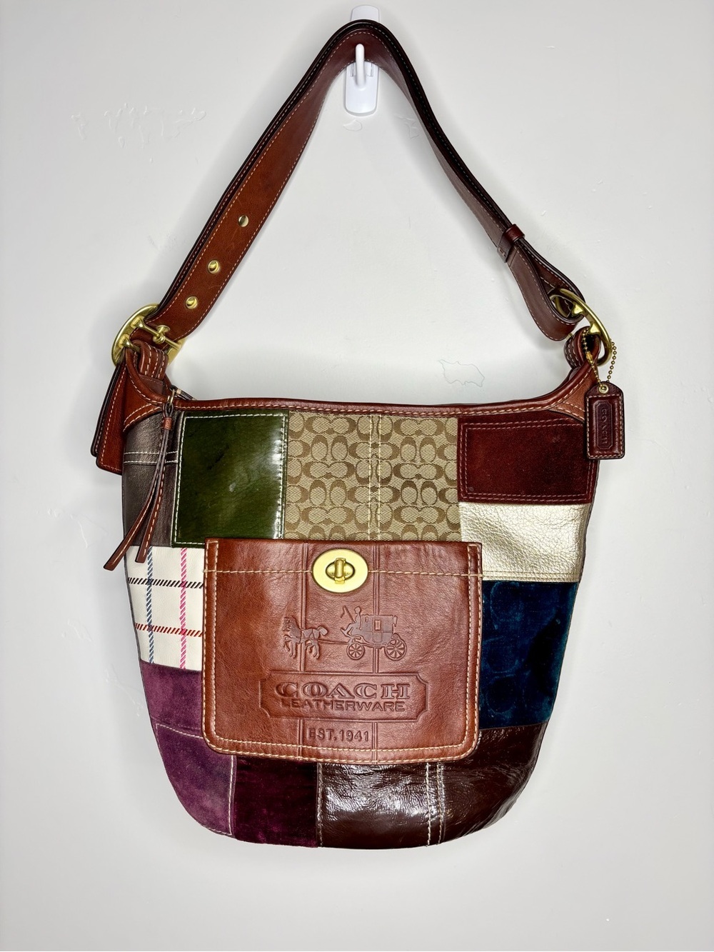 Coach 11356 Patchwork Hobo Shoulder Bag Leather Suede Velvet Canvas Rare Boho